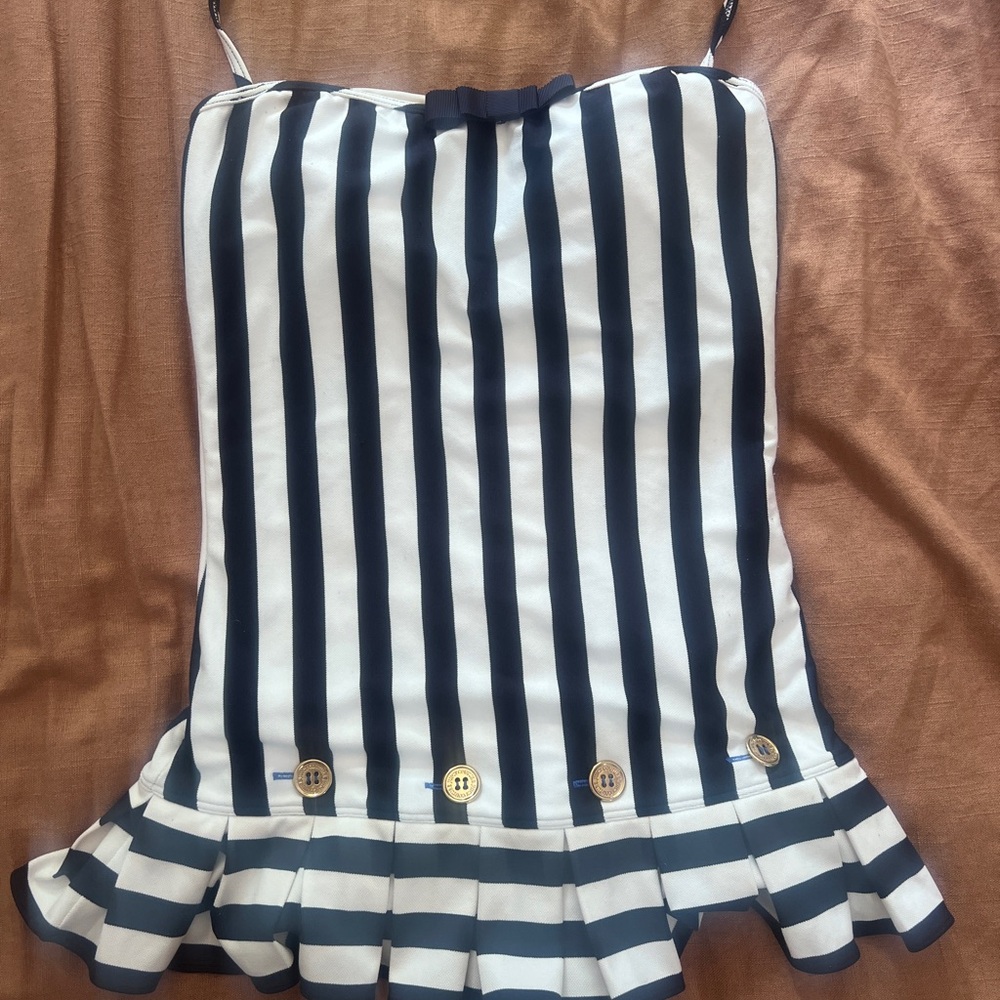 Super Rare 💫 Juicy Couture Navy and White Striped Sailor One Piece Swimsuit